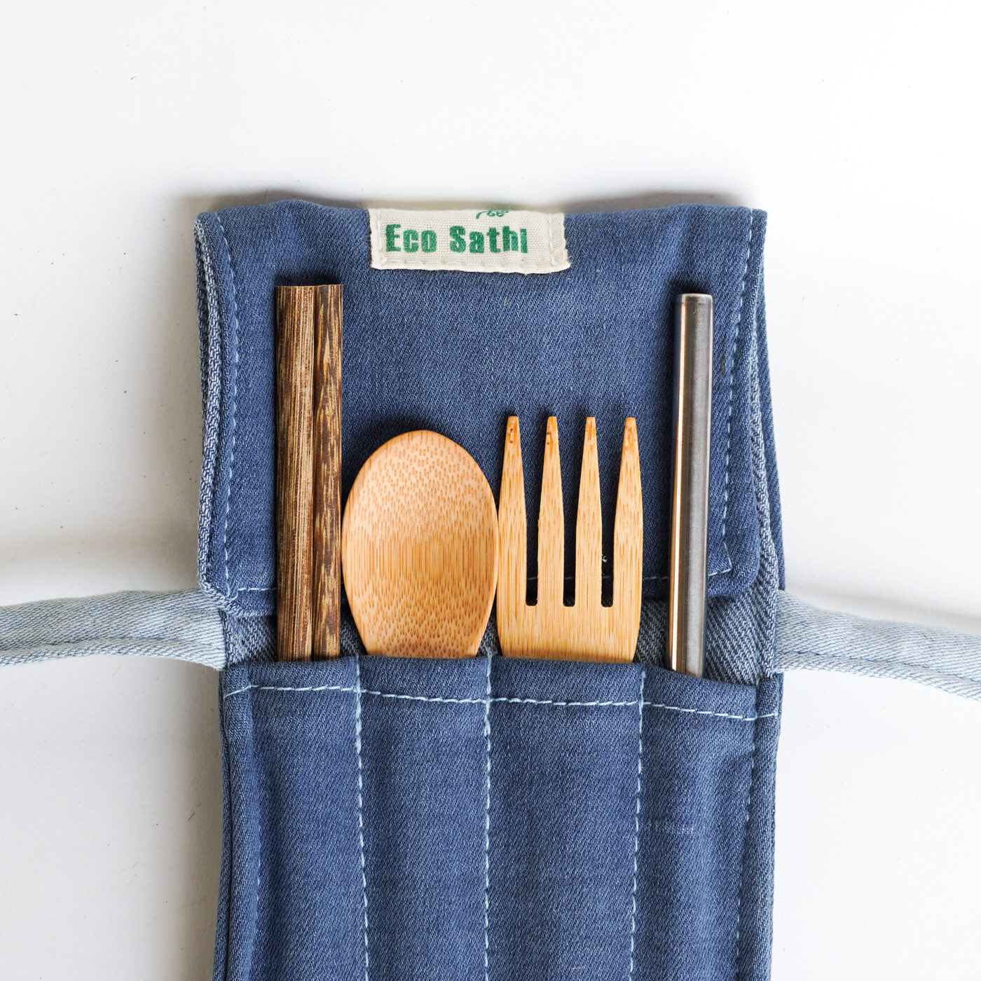 Eco-Friendly Bamboo Cutlery Set with Upcycled Pouch